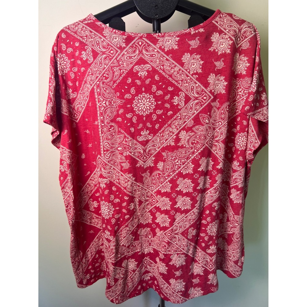 Sonoma Bandana Print T-Shirt Women 3X Red Excellent Short Sleeve Paisley Tee